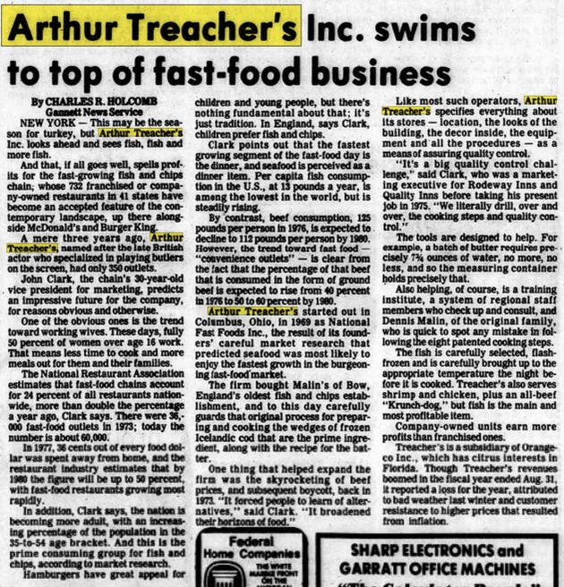 Arthur Treachers Fish & Chips - Jan 1979 Article (newer photo)